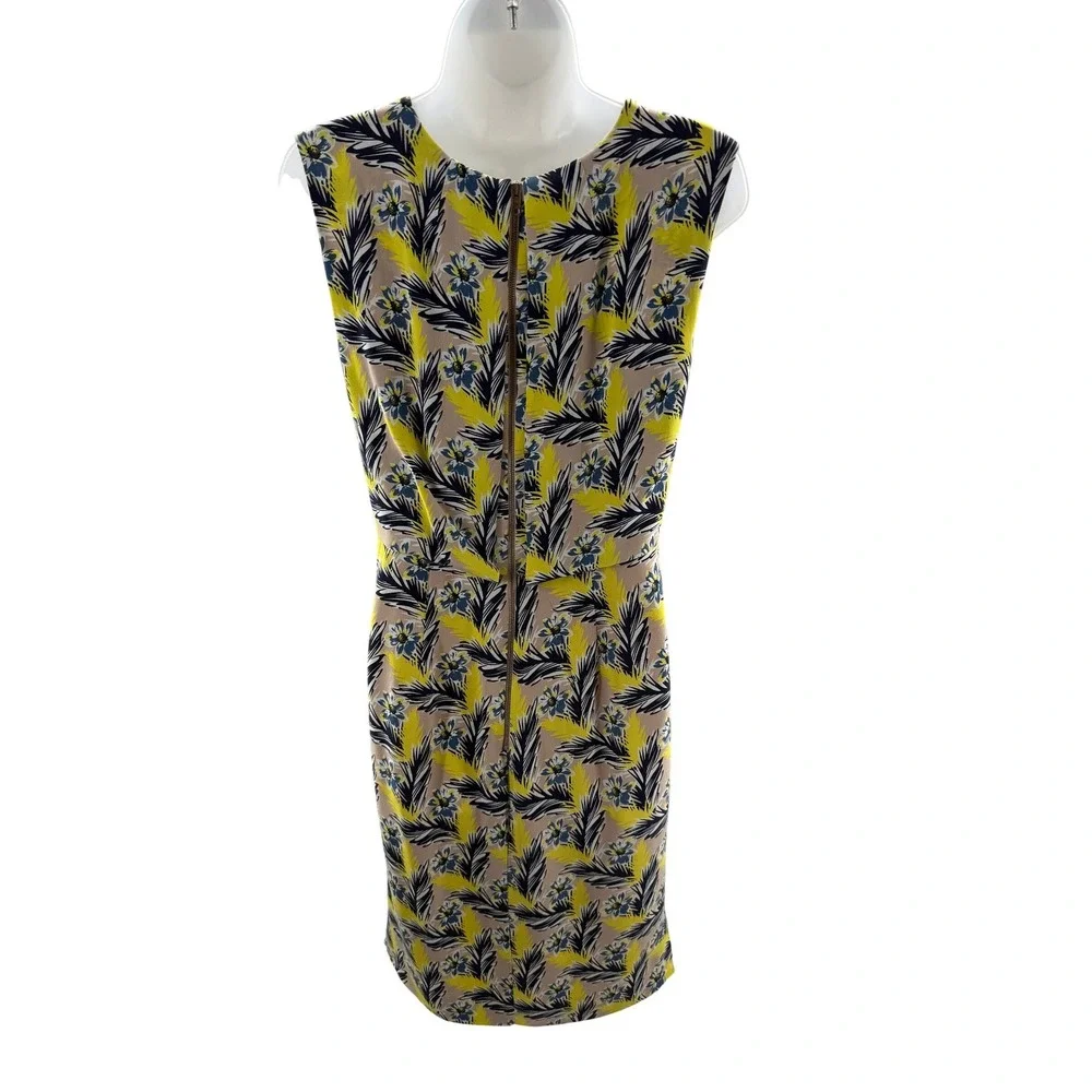 J.Crew Women Yellow Navy Tropical Floral Palm Leaf Lined Sheath Dress Size 6 - Picture 2 of 8